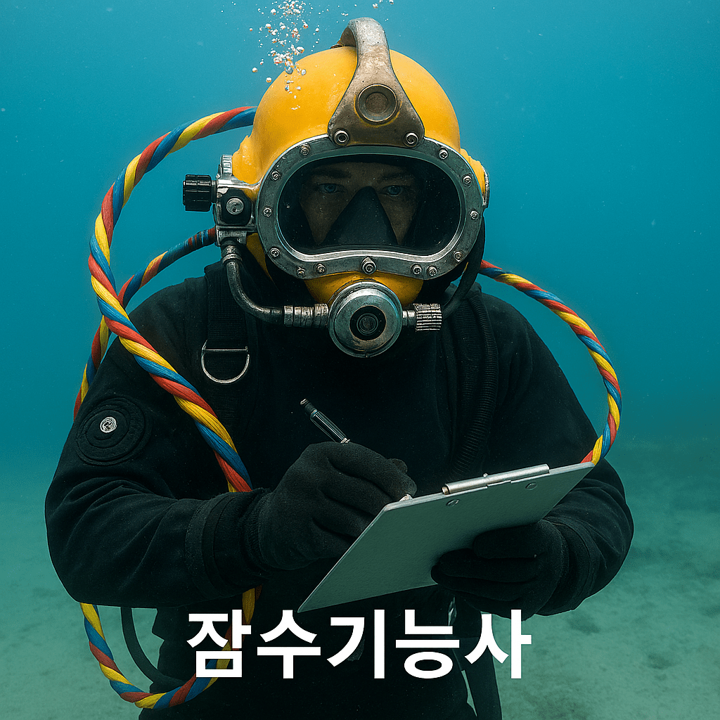 잠수복을 입고 수중에서 노트를 작성하는 잠수사