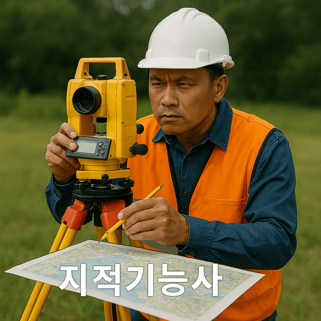 측량 장비를 사용하여 지도를 보고 있는 중년 남성