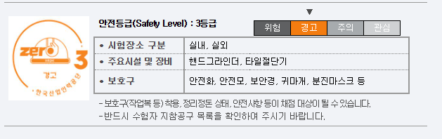 안전등급과 관련된 정보가 나열된 표, 안전 등급: 3급, 주요 시설 및 장비 설명 포함