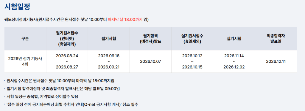 2026년 정기 기능사 시험 일정 표, 필기 원서 접수, 필기시험, 실기 원서 접수, 실기시험 및 최종 합격자 발표일 포함.