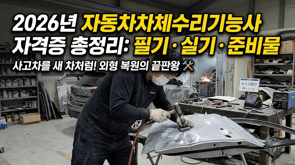자동차 정비사 교육을 받는 모습, 작업장에서 자동차 부품 수리 중