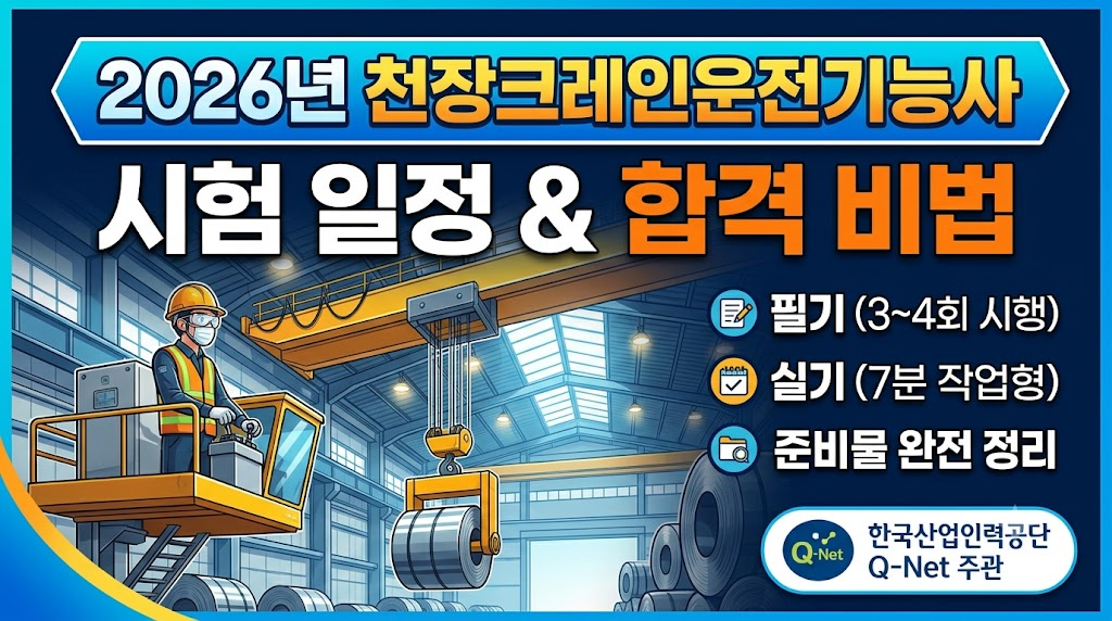 2026년 천장크레인 운전 기능사 시험 일정과 합격 비법 안내, 필기와 실기 시험 내용 포함