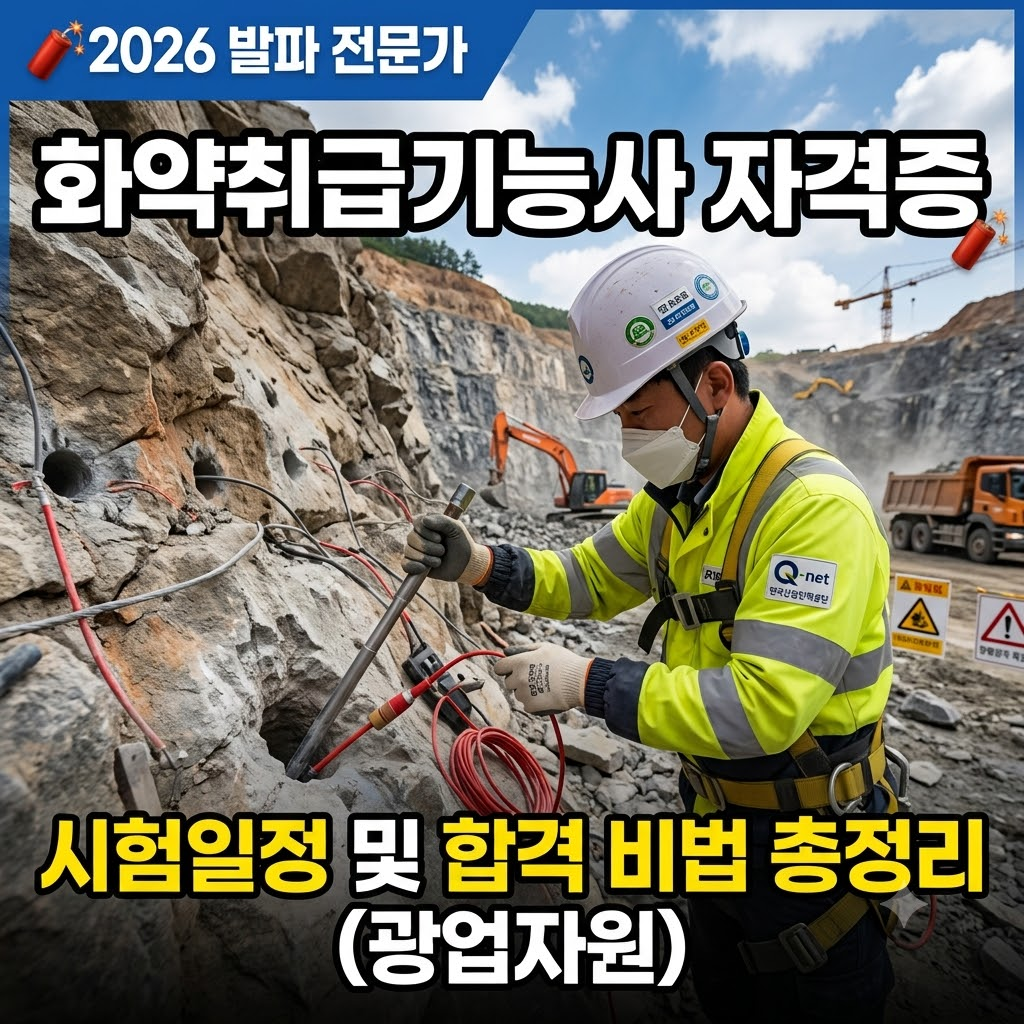화약 취급 기능사 자격증 시험 준비 중인 작업자가 암석을 검사하고 있는 모습